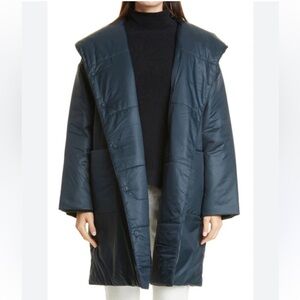 Eileen Fisher Ivy Green Eggshell Nylon Shawl Hoodie Puffer Coat